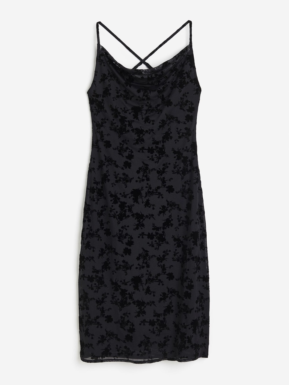 H&M Divided Black Floral Velvet Burnout Mesh Slip Dress Size Medium